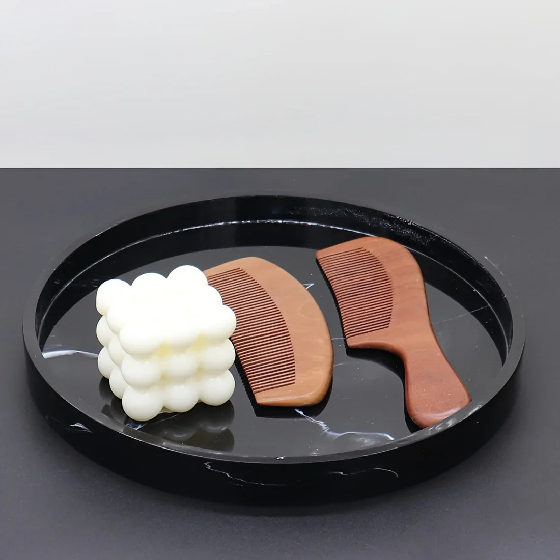 Elegant Black Circular Resin Tray - 27.43cm Hand-polished, Multi-purpose Vanity Organizer for Bathroom,... - House Of Avana [[SKU:HOA-TRY-011]]