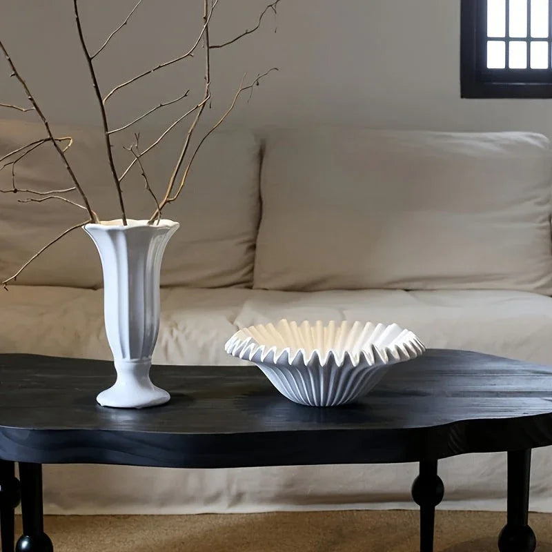 Elegant European-style Marble-resin Tabletop Storage Basket, Modern Wave Design, Multi-functional... - House Of Avana [[SKU:HOA-TWR-003]]