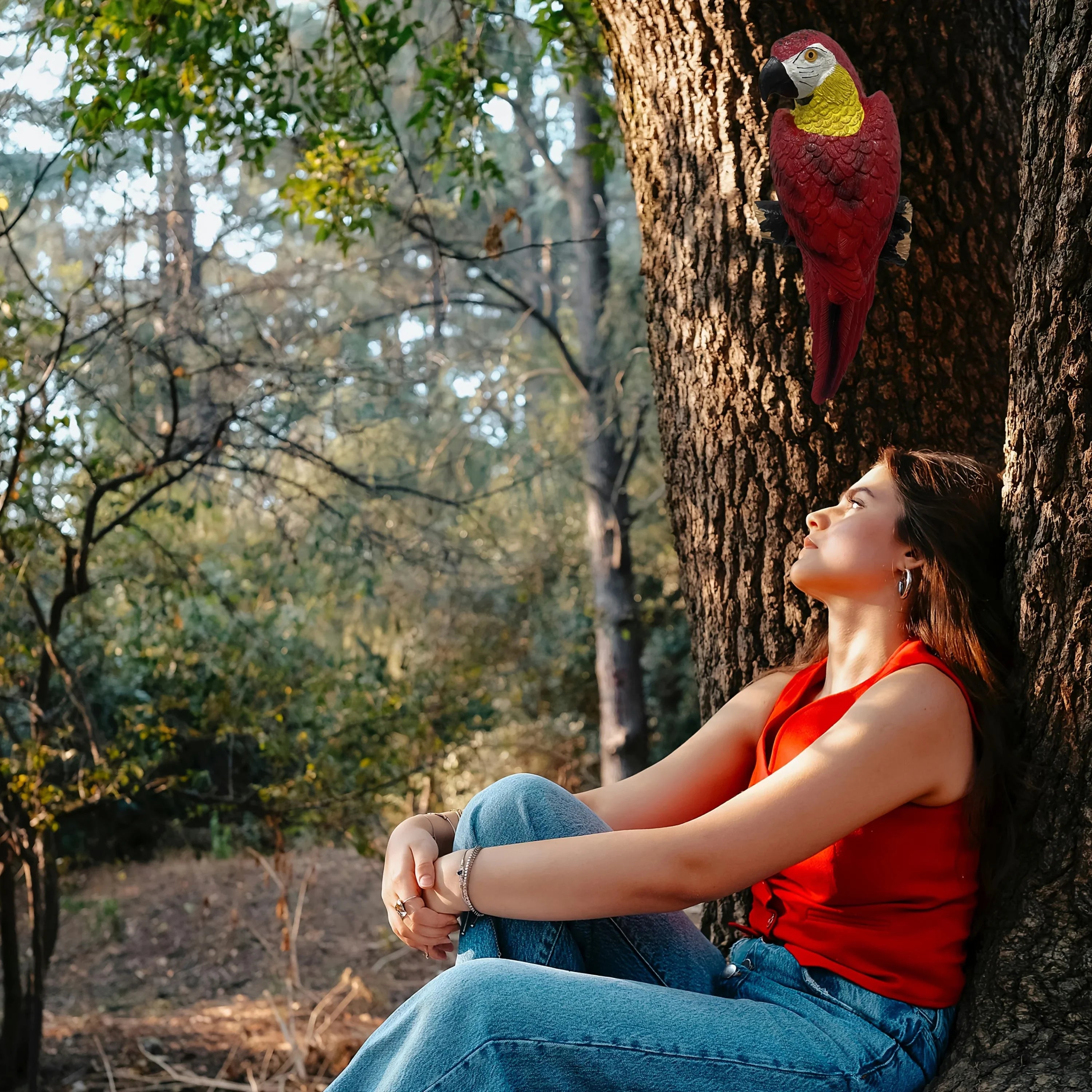 Parrot Design Outdoor Statue, 1pc Garden Animal Ornament, Hanging Tree Parrot Decoration Sculpture, Simulated Parrot for Outdoor Garden and Landscape Design, Dly Garden Artwork, Resin Craftsmanship for Patio Lawn Decor, Add C House Of Avana