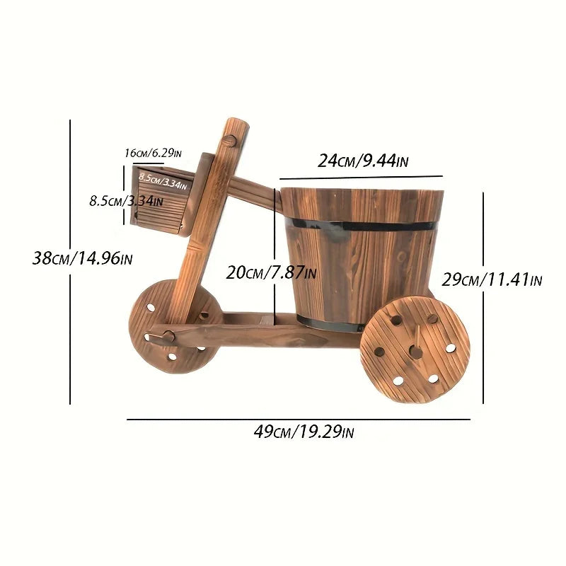 Garden Retro Style Wooden Tricycle Flowerpot Solid Wood Outdoor Garden Plant Planting Flowerpot Home... - House Of Avana