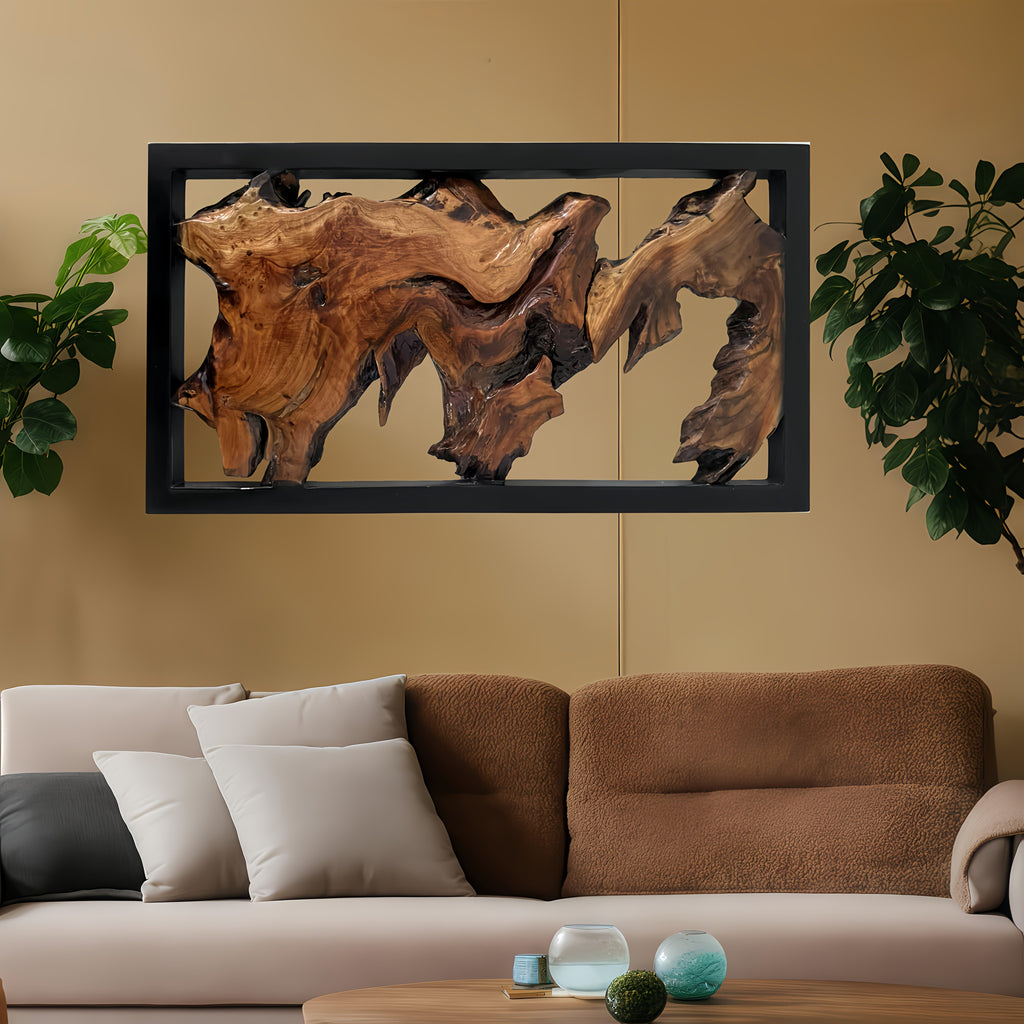 1pc Handcrafted Wood Wall Art - Unique Irregular Shape, Natural Wood Finish, Large Square Frame, Perfect for Living Room, Bedroom, Kitchen, Office Decor - No Electricity Needed, Featherless, Classroom Decor | Natural Wood Art House Of Avana