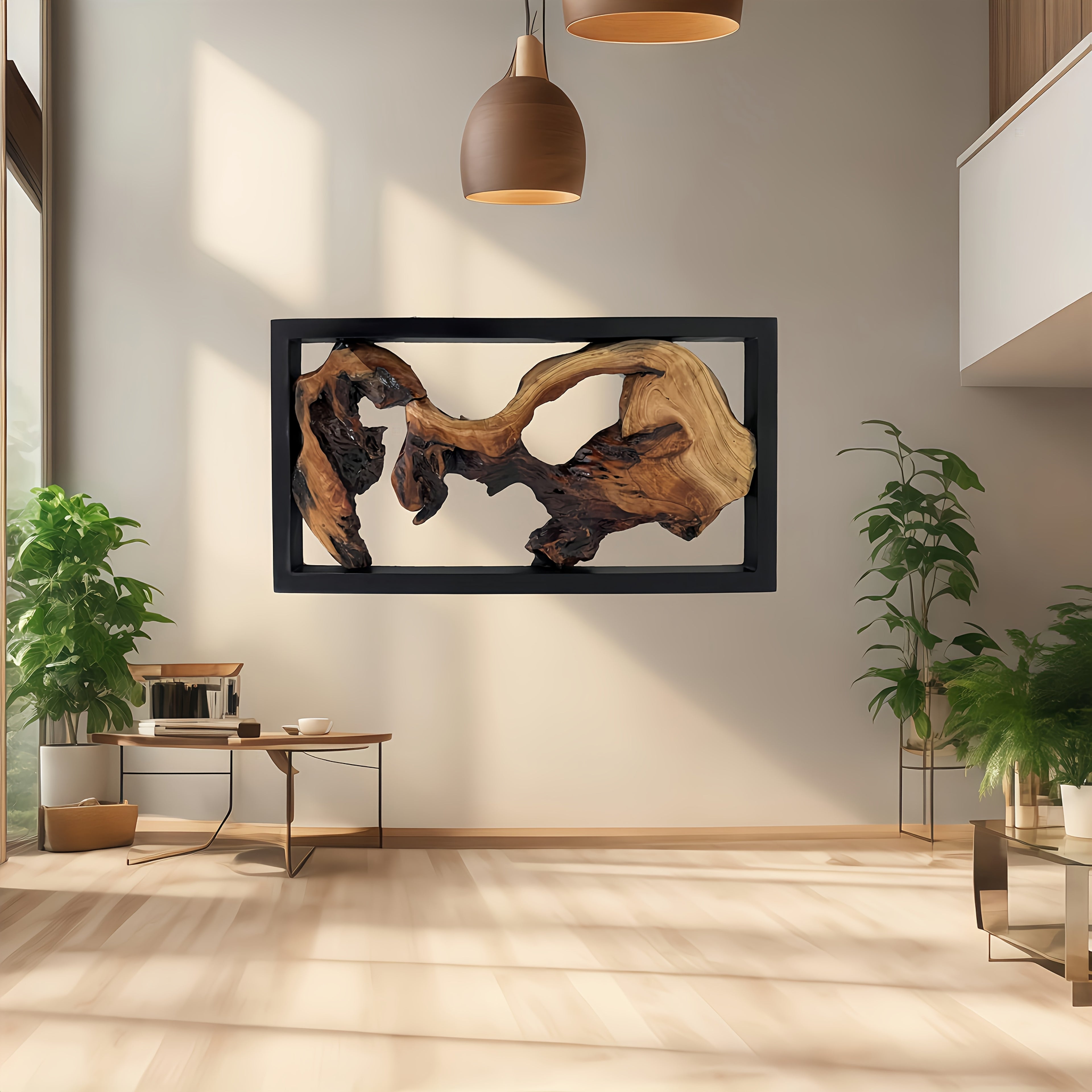 1pc Handcrafted Wood Wall Art - Unique Irregular Shape, Natural Wood Finish, Large Square Frame, Perfect for Living Room, Bedroom, Kitchen, Office Decor - No Electricity Needed, Featherless, Classroom Decor | Natural Wood Art House Of Avana