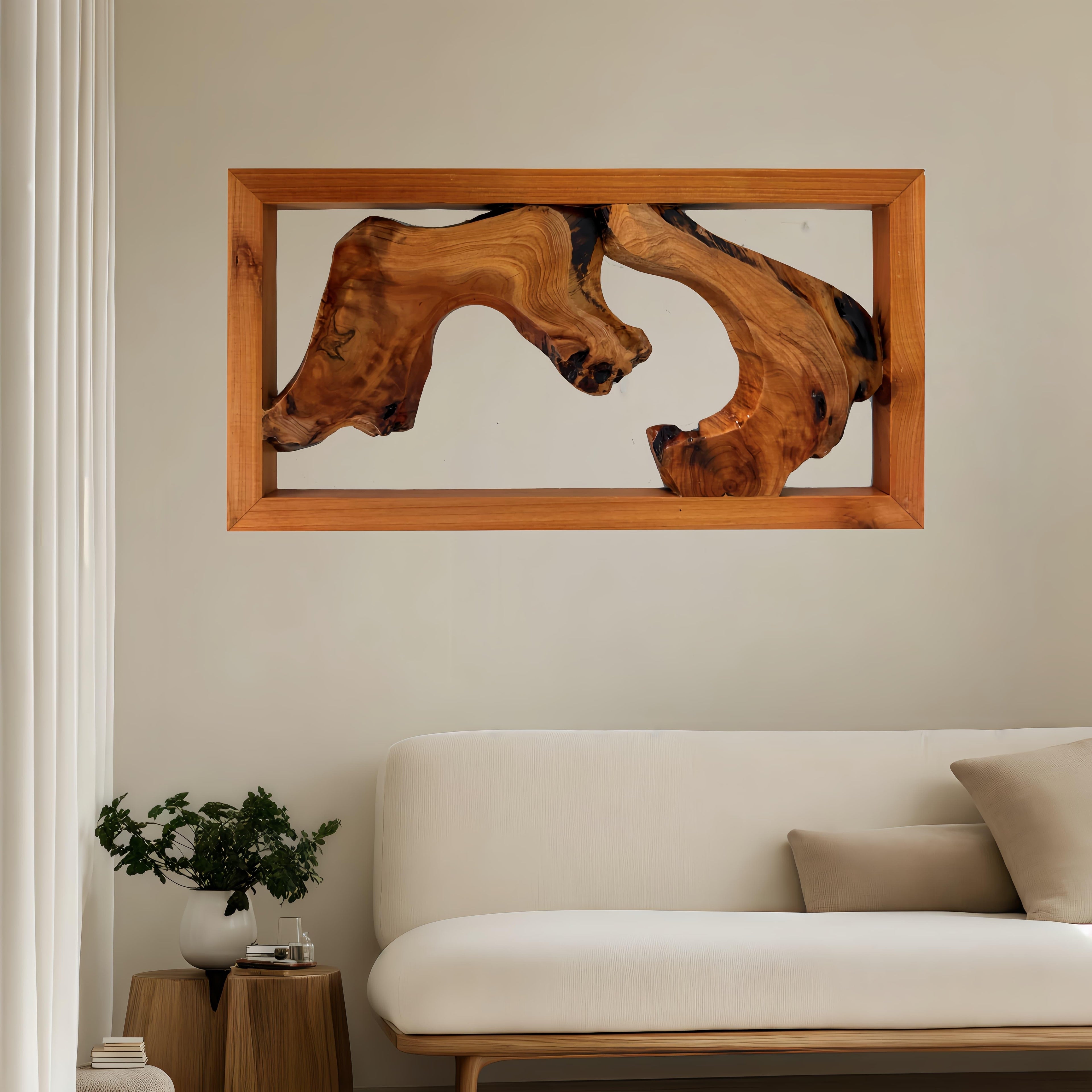 1pc Handcrafted Wood Wall Art - Unique Irregular Shape, Natural Wood Finish, Large Square Frame, Perfect for Living Room, Bedroom, Kitchen, Office Decor - No Electricity Needed, Featherless, Classroom Decor | Natural Wood Art House Of Avana