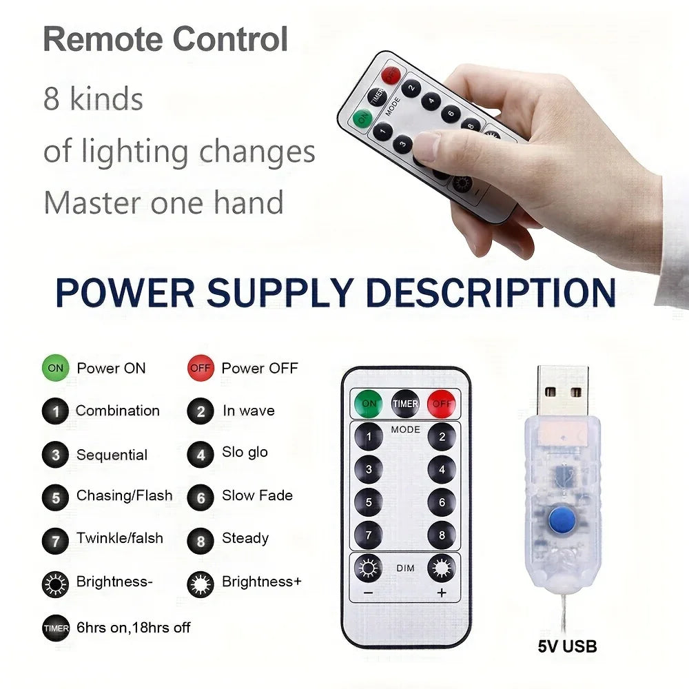 1pc LED Window Curtain Lights with Snowflake, 8 Modes USB Operated Christmas Fairy Lights, 3m/9.8ft LED Hanging Ring Lights with Ornament, Backdrop Light for Bedroom Wedding Party Wall,  Snowflake Lights, Multimode Lights, Ho House Of Avana