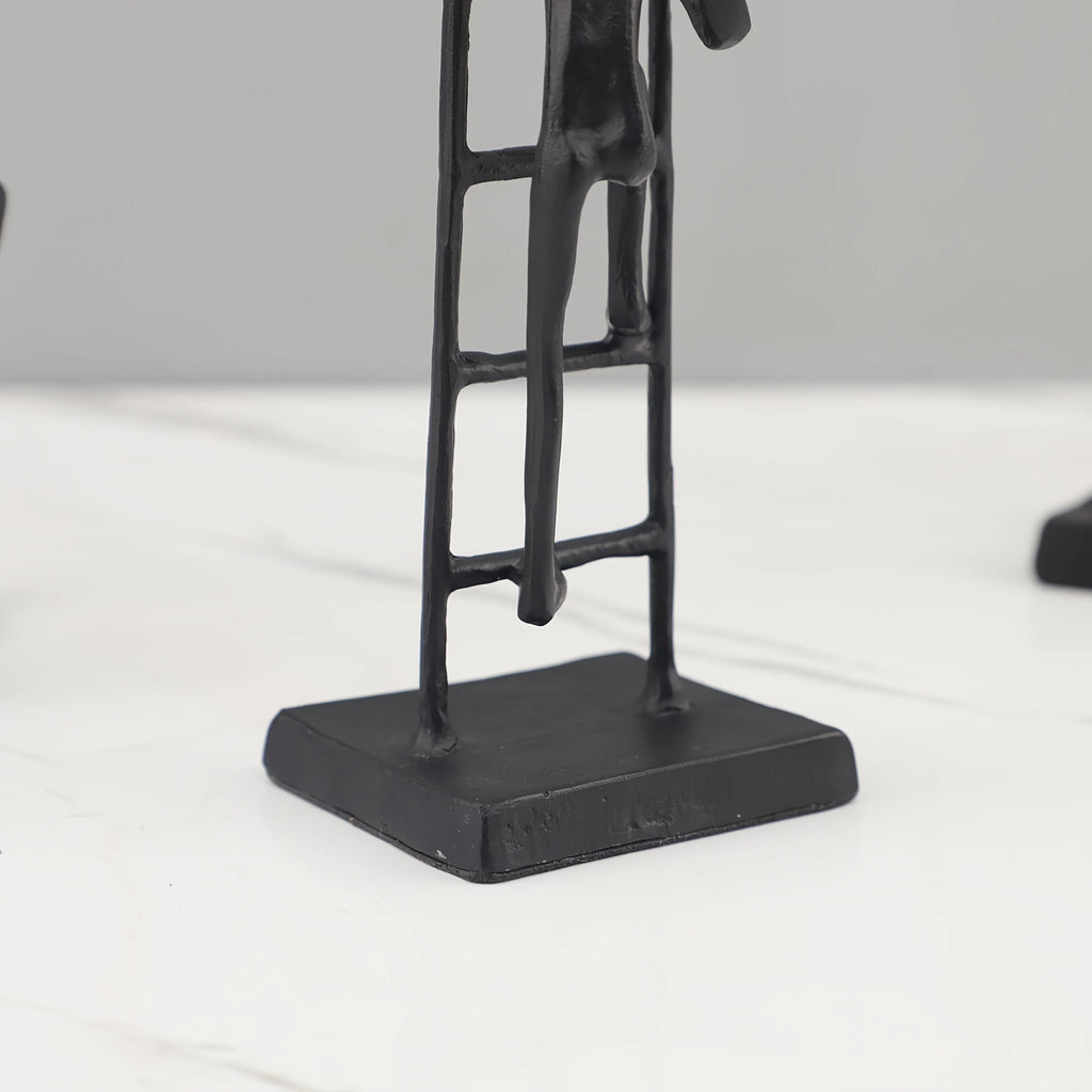 [1pc Metal Art] 1pc Durable Metal Abstract Human Figure Sculpture Art | Character Climbing Stairs Ornament, Indoor Home Decor for Living Room, Office, Bookshelf, TV Cabinet House Of Avana