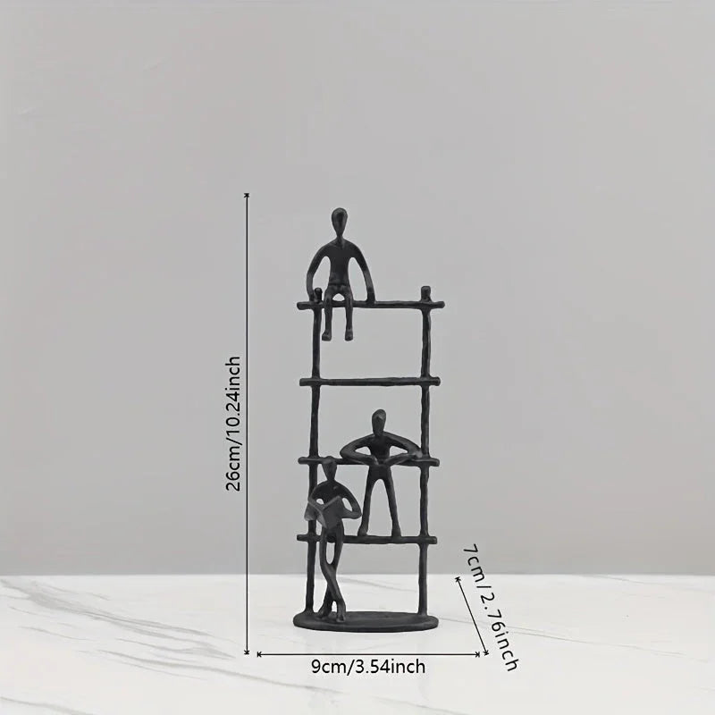 [1pc Metal Art] 1pc Durable Metal Abstract Human Figure Sculpture Art | Character Climbing Stairs Ornament, Indoor Home Decor for Living Room, Office, Bookshelf, TV Cabinet House Of Avana