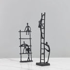 [1pc Metal Art] 1pc Durable Metal Abstract Human Figure Sculpture Art | Character Climbing Stairs Ornament, Indoor Home Decor for Living Room, Office, Bookshelf, TV Cabinet House Of Avana