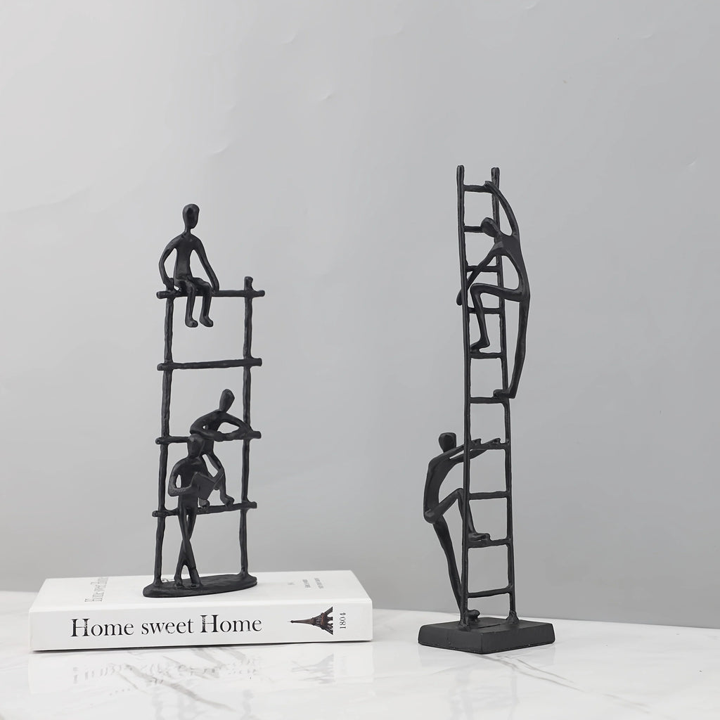 [1pc Metal Art] 1pc Durable Metal Abstract Human Figure Sculpture Art | Character Climbing Stairs Ornament, Indoor Home Decor for Living Room, Office, Bookshelf, TV Cabinet House Of Avana