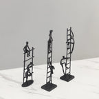 [1pc Metal Art] 1pc Durable Metal Abstract Human Figure Sculpture Art | Character Climbing Stairs Ornament, Indoor Home Decor for Living Room, Office, Bookshelf, TV Cabinet House Of Avana