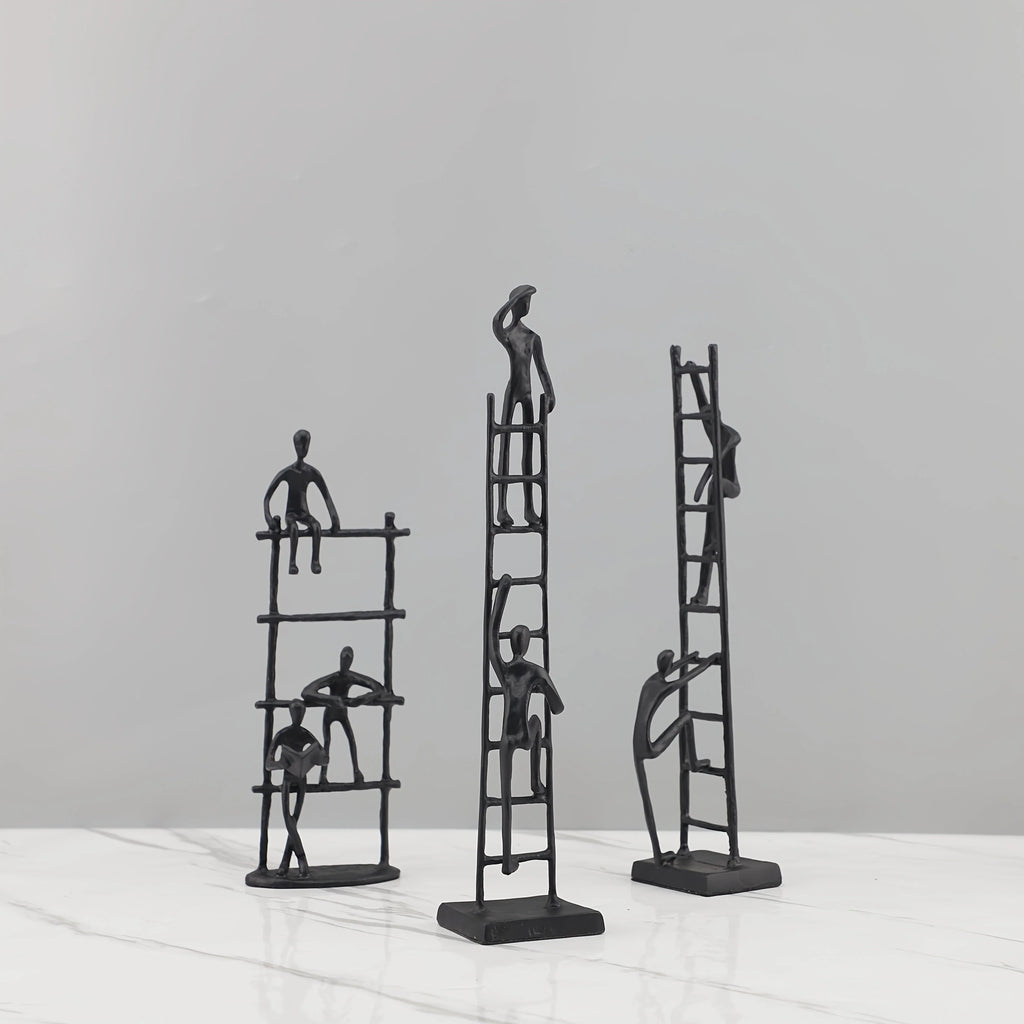 [1pc Metal Art] 1pc Durable Metal Abstract Human Figure Sculpture Art | Character Climbing Stairs Ornament, Indoor Home Decor for Living Room, Office, Bookshelf, TV Cabinet House Of Avana