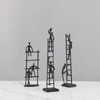 [1pc Metal Art] 1pc Durable Metal Abstract Human Figure Sculpture Art | Character Climbing Stairs Ornament, Indoor Home Decor for Living Room, Office, Bookshelf, TV Cabinet House Of Avana