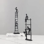 [1pc Metal Art] 1pc Durable Metal Abstract Human Figure Sculpture Art | Character Climbing Stairs Ornament, Indoor Home Decor for Living Room, Office, Bookshelf, TV Cabinet House Of Avana