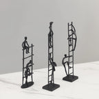 [1pc Metal Art] 1pc Durable Metal Abstract Human Figure Sculpture Art | Character Climbing Stairs Ornament, Indoor Home Decor for Living Room, Office, Bookshelf, TV Cabinet House Of Avana