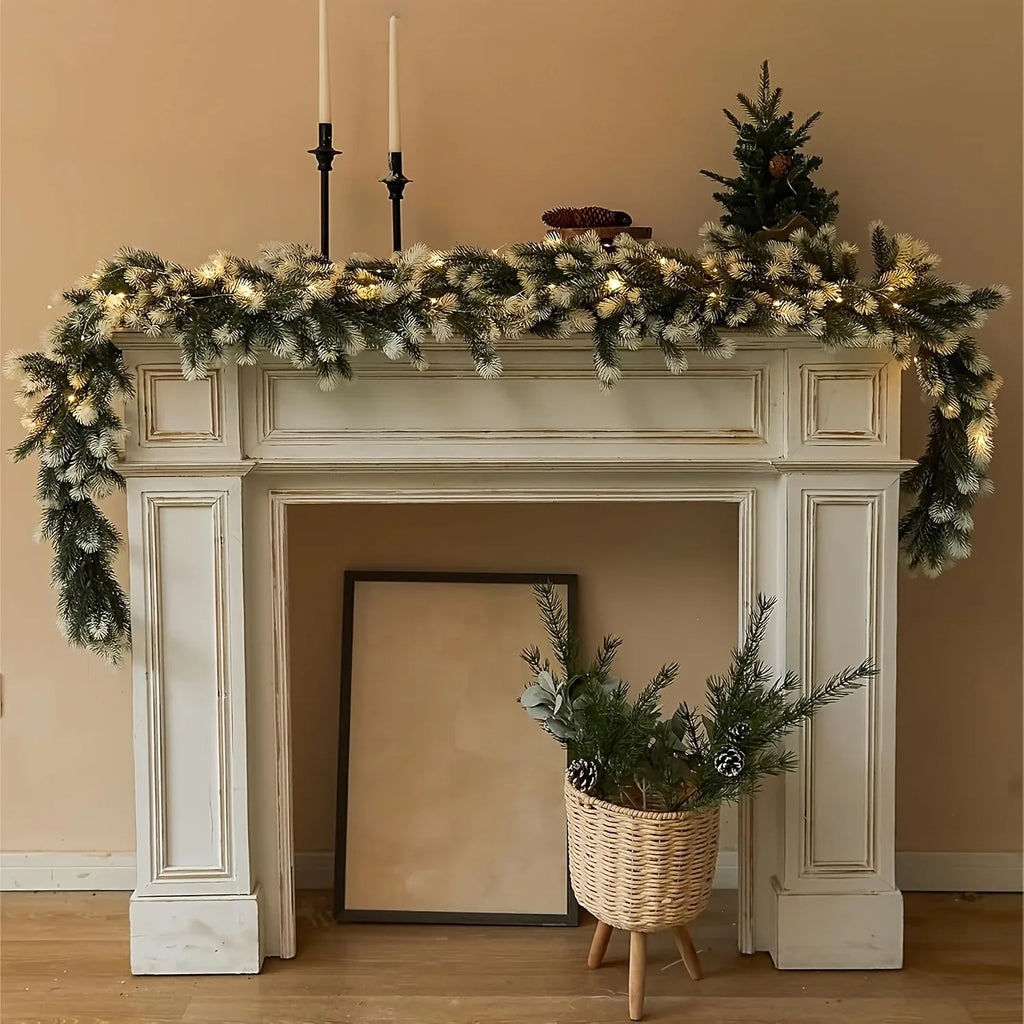 1pc of 6.4ft/195cm Christmas pine wreath made of white rattan, suitable for outdoor or indoor home gardens, artificial green plants, fireplaces, holiday party decorations, artificial pine rings, holiday decorations, and Chris House Of Avana