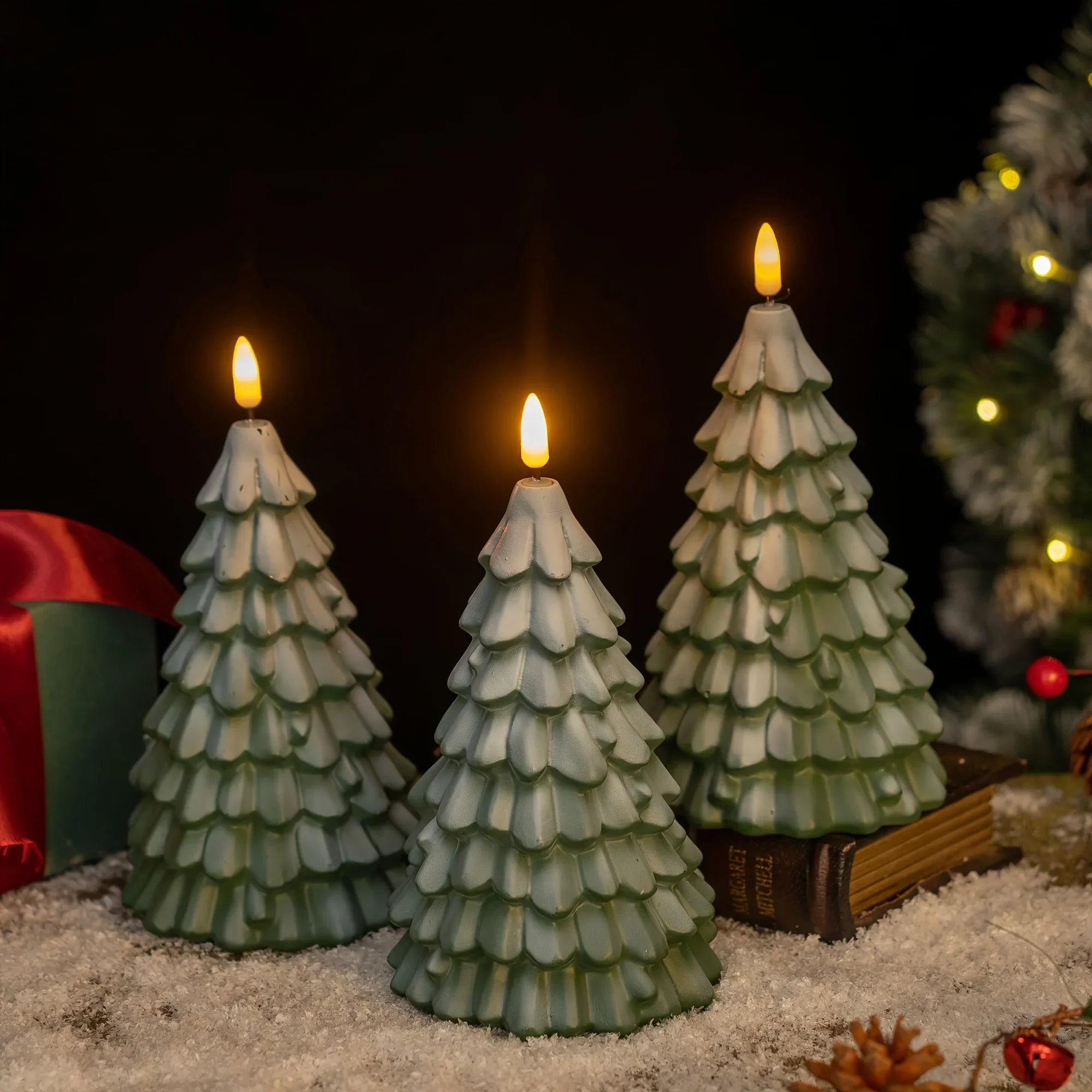 1pc PHFRQ Christmas Tree Candle Light - Battery-Powered (No Batteries Included), Glittery Plastic Tree with Switch Control, Round Base for Home, Bedroom, Party Decorations, Christmas Decorations, Holiday Decoration, Festive L House Of Avana