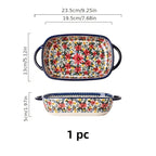 Polish Ceramic Rectangular Baking Dish with Handles, Hand-painted Embossed Floral Design, Versatile... - House Of Avana [[SKU:HOA-TWR-012]]