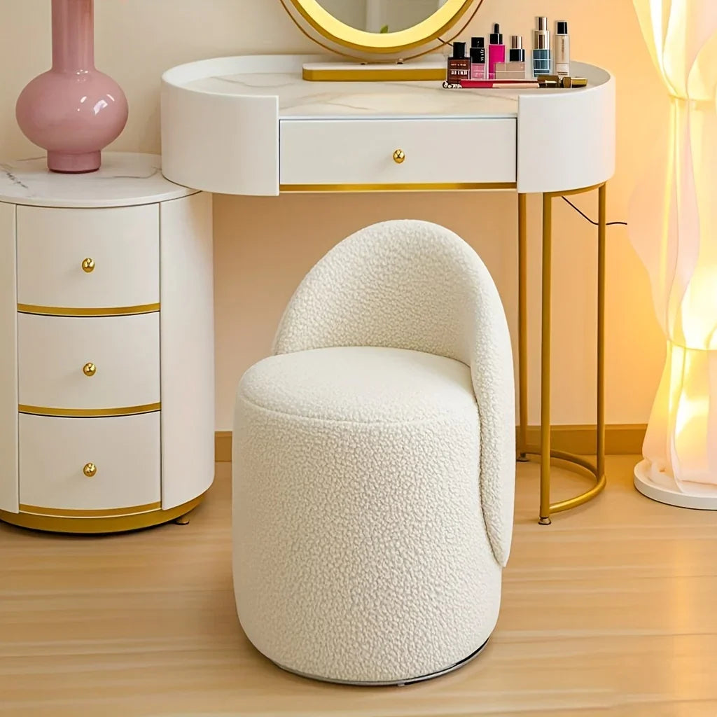 , Round Dressing Stool, Curved Backrest, Comfortable and Soft, Modern Bedroom Dressing Chair, Suitable... - House Of Avana