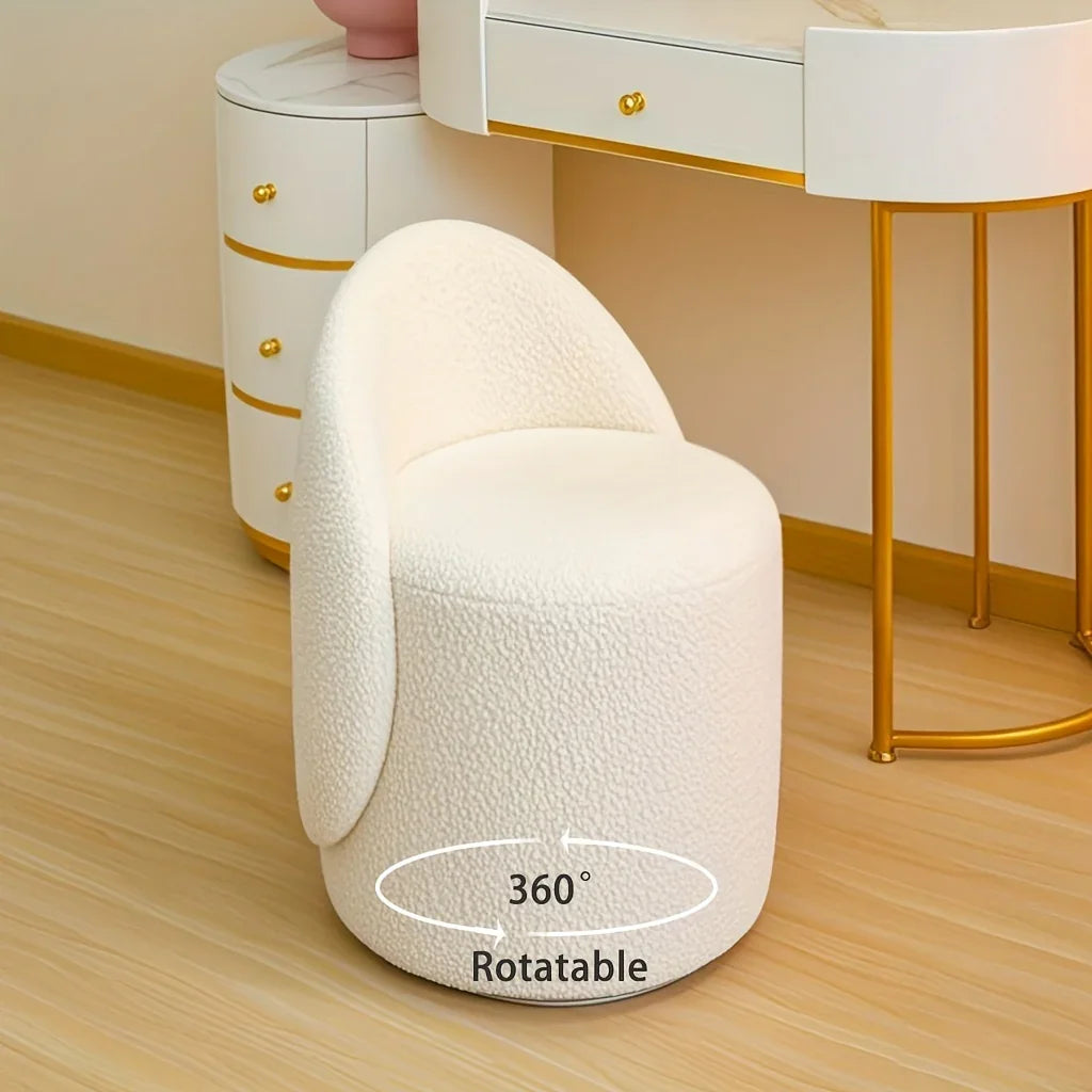 , Round Dressing Stool, Curved Backrest, Comfortable and Soft, Modern Bedroom Dressing Chair, Suitable... - House Of Avana