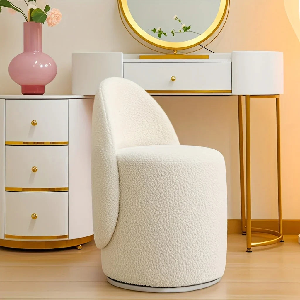 , Round Dressing Stool, Curved Backrest, Comfortable and Soft, Modern Bedroom Dressing Chair, Suitable... - House Of Avana