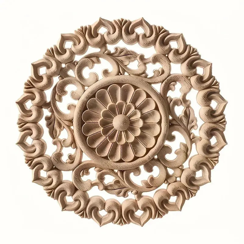 Round Wooden Onlays, 12cm/15cm/20cm/24cm Decorative Wood Appliques, Unpainted Carved Decals Center Decor... - House Of Avana [[SKU:HOA-DRS-400]]