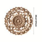 Round Wooden Onlays, 12cm/15cm/20cm/24cm Decorative Wood Appliques, Unpainted Carved Decals Center Decor... - House Of Avana