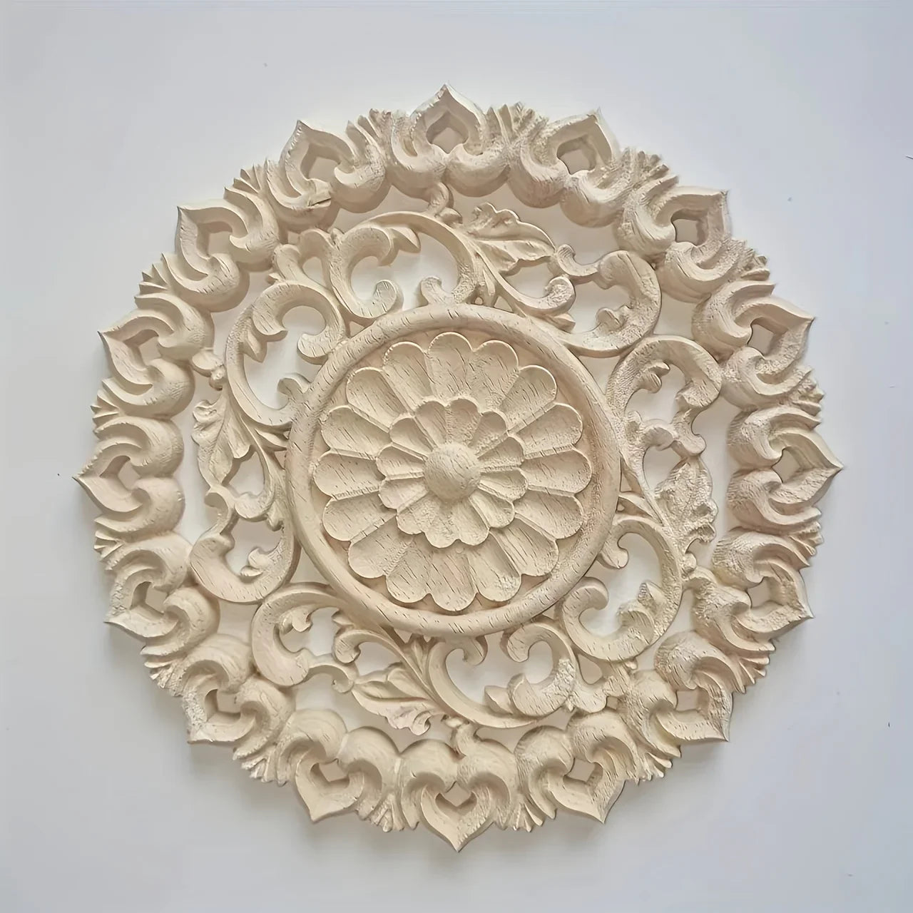 Round Wooden Onlays, 12cm/15cm/20cm/24cm Decorative Wood Appliques, Unpainted Carved Decals Center Decor... - House Of Avana