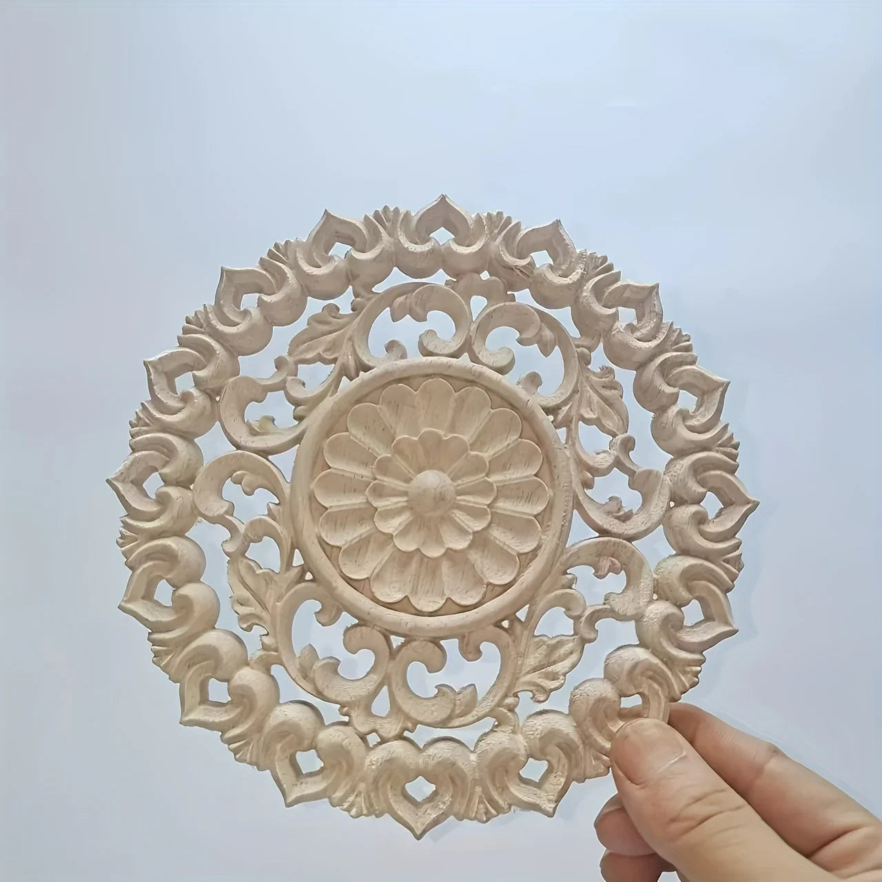 Round Wooden Onlays, 12cm/15cm/20cm/24cm Decorative Wood Appliques, Unpainted Carved Decals Center Decor... - House Of Avana
