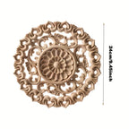 Round Wooden Onlays, 12cm/15cm/20cm/24cm Decorative Wood Appliques, Unpainted Carved Decals Center Decor... - House Of Avana