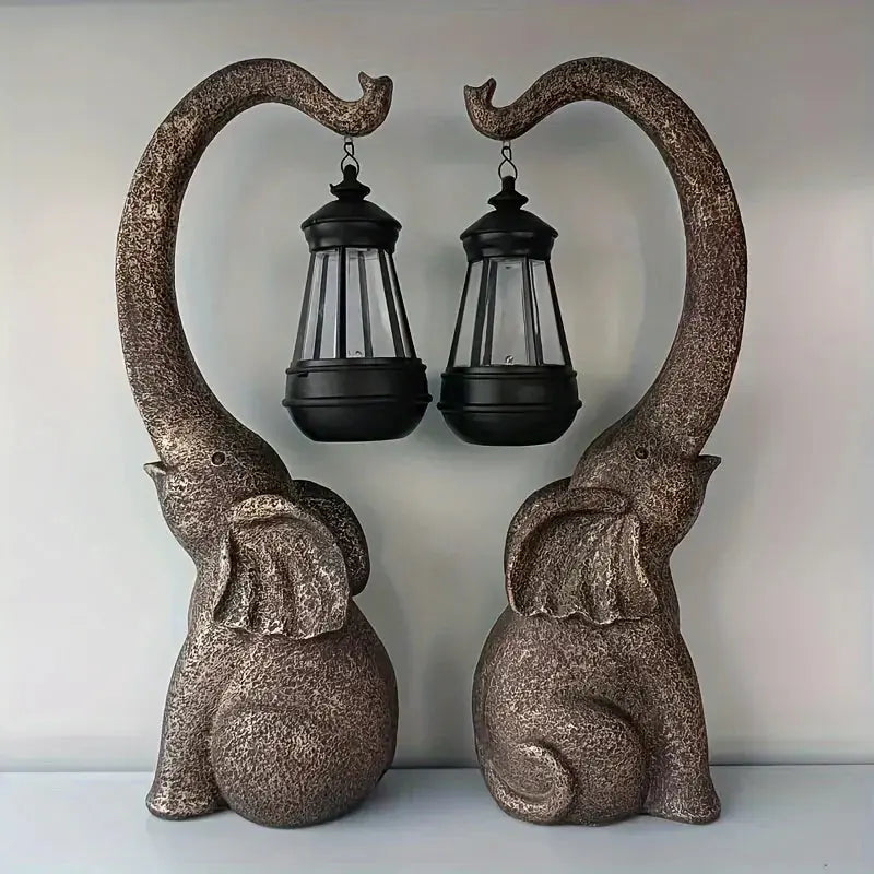 Solar Elephant Statue, Outdoor Garden Resin Crafts for Elephant Statues, Art Decorations with Solar Led... - House Of Avana [[SKU:HOA-GDN-012]]