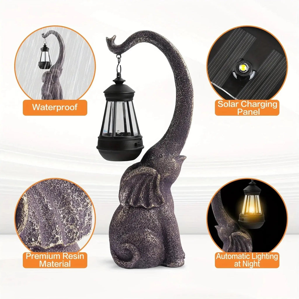 Solar Elephant Statue, Outdoor Garden Resin Crafts for Elephant Statues, Art Decorations with Solar Led... - House Of Avana [[SKU:HOA-GDN-012]]