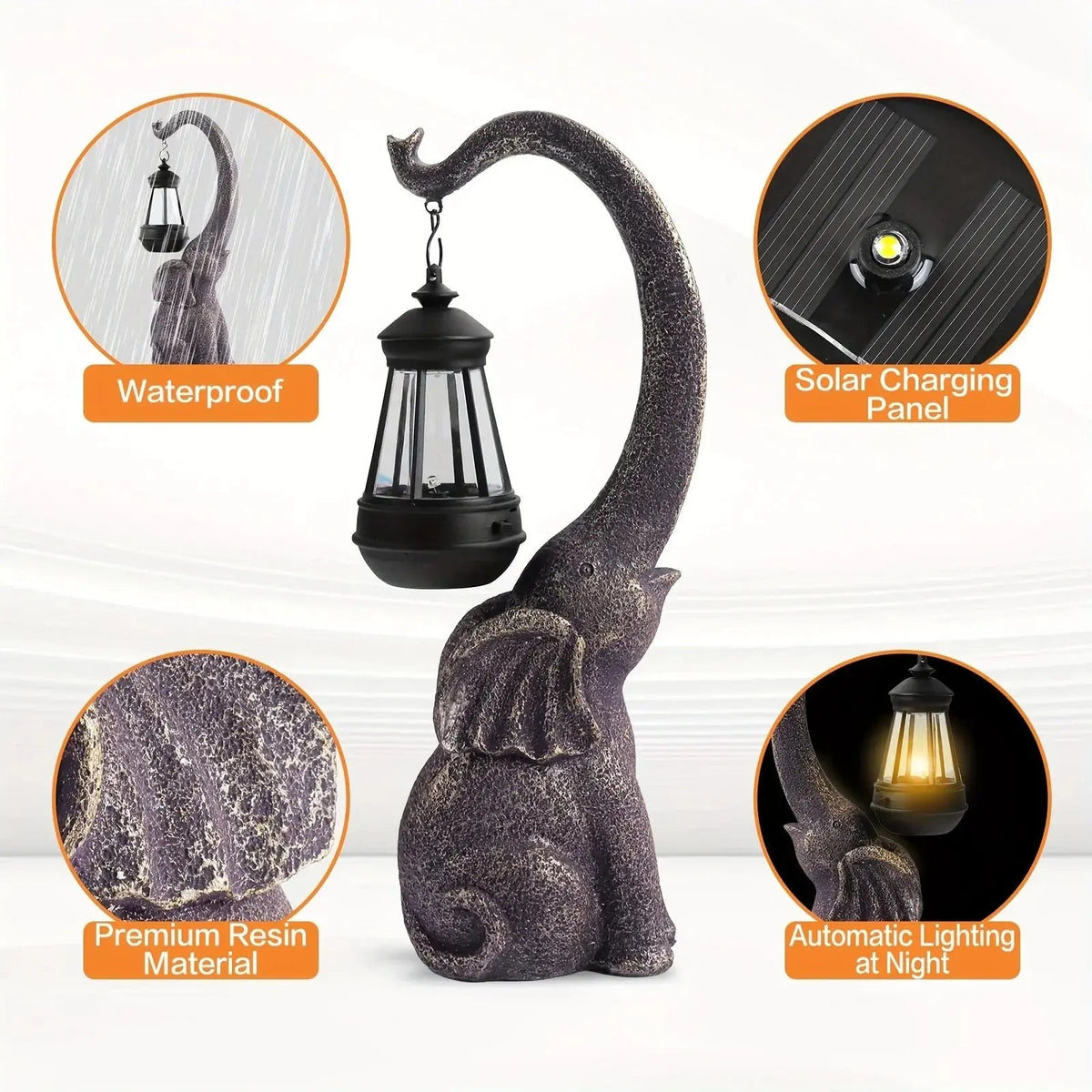 Solar Elephant Statue, Outdoor Garden Resin Crafts for Elephant Statues, Art Decorations with Solar Led... - House Of Avana [[SKU:HOA-GDN-012]]