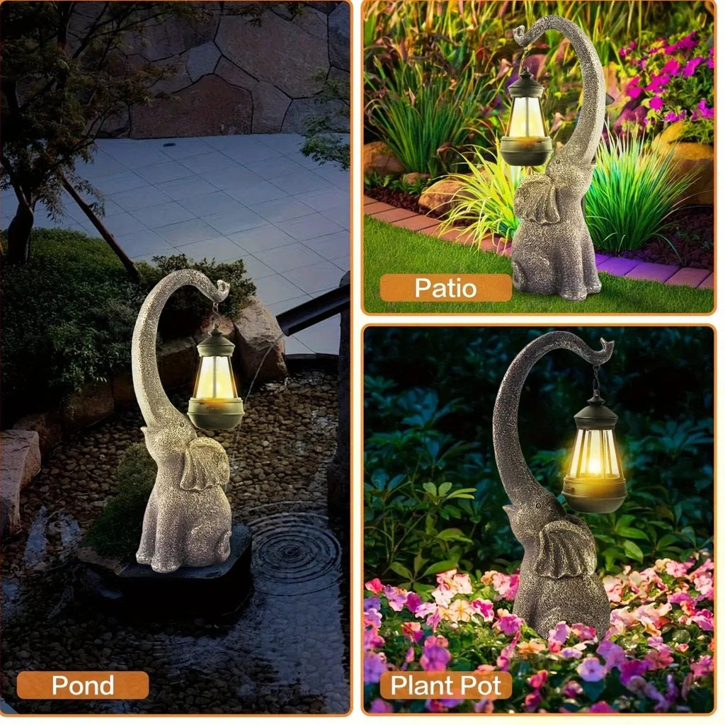 Solar Elephant Statue, Outdoor Garden Resin Crafts for Elephant Statues, Art Decorations with Solar Led... - House Of Avana [[SKU:HOA-GDN-012]]