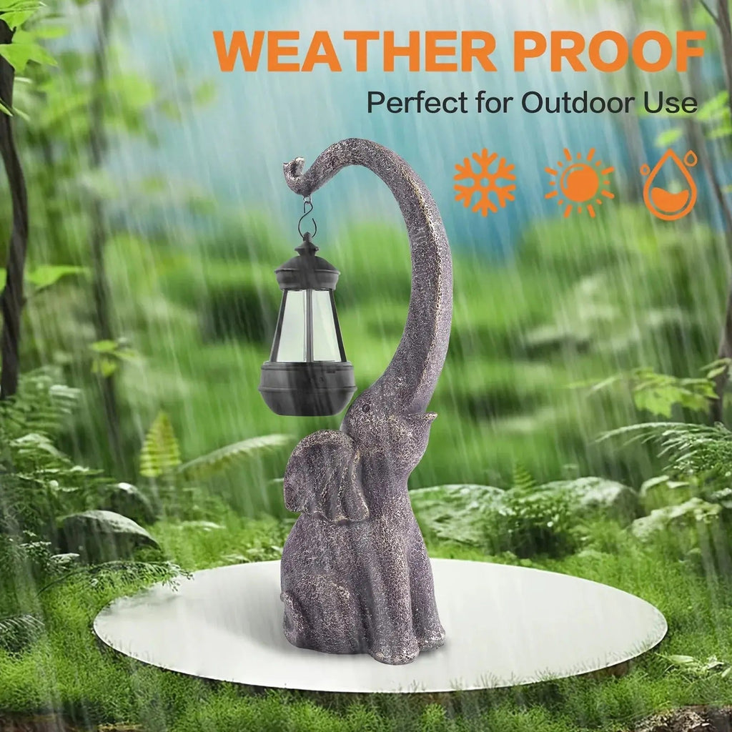 Solar Elephant Statue, Outdoor Garden Resin Crafts for Elephant Statues, Art Decorations with Solar Led... - House Of Avana [[SKU:HOA-GDN-012]]