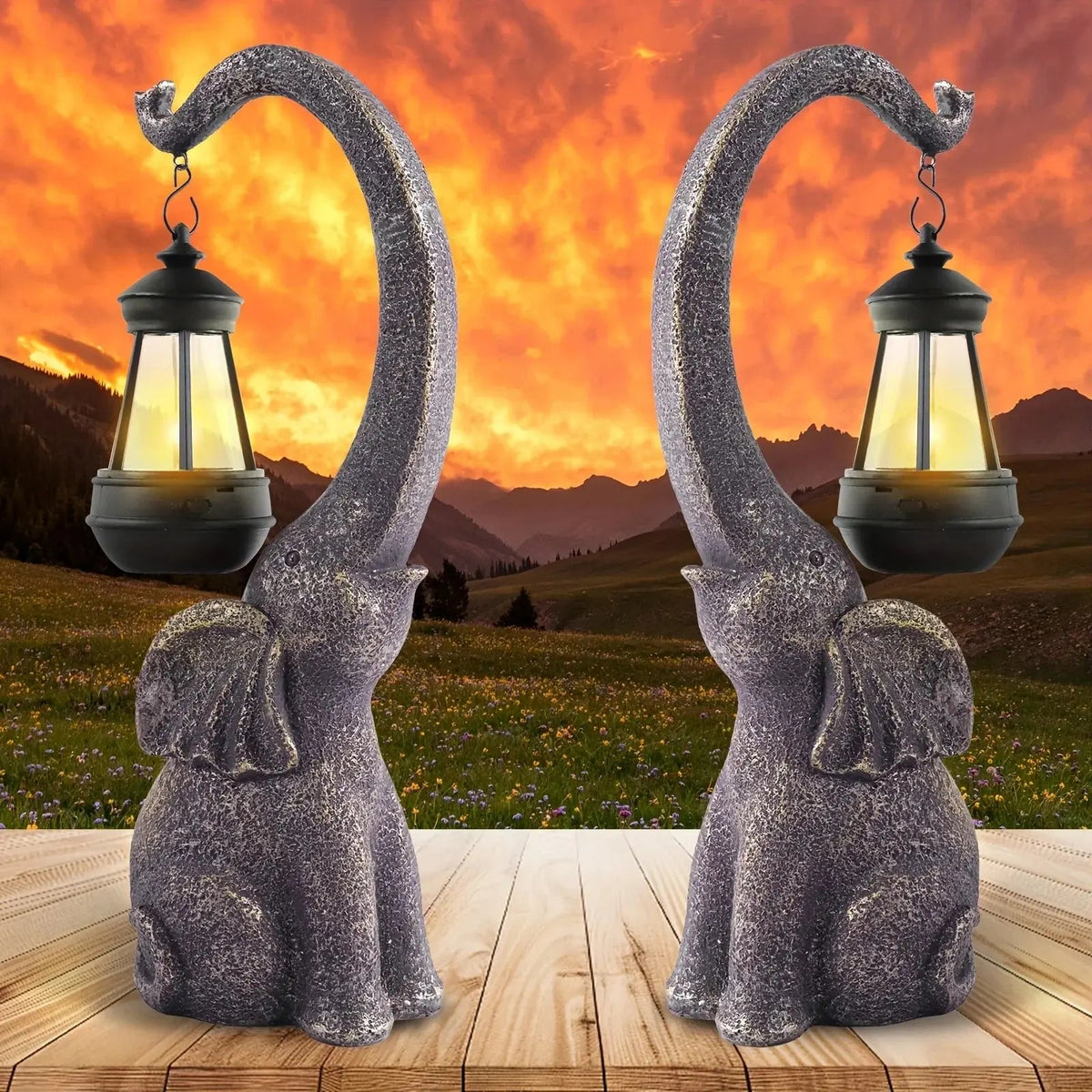 Solar Elephant Statue, Outdoor Garden Resin Crafts for Elephant Statues, Art Decorations with Solar Led... - House Of Avana [[SKU:HOA-GDN-012]]