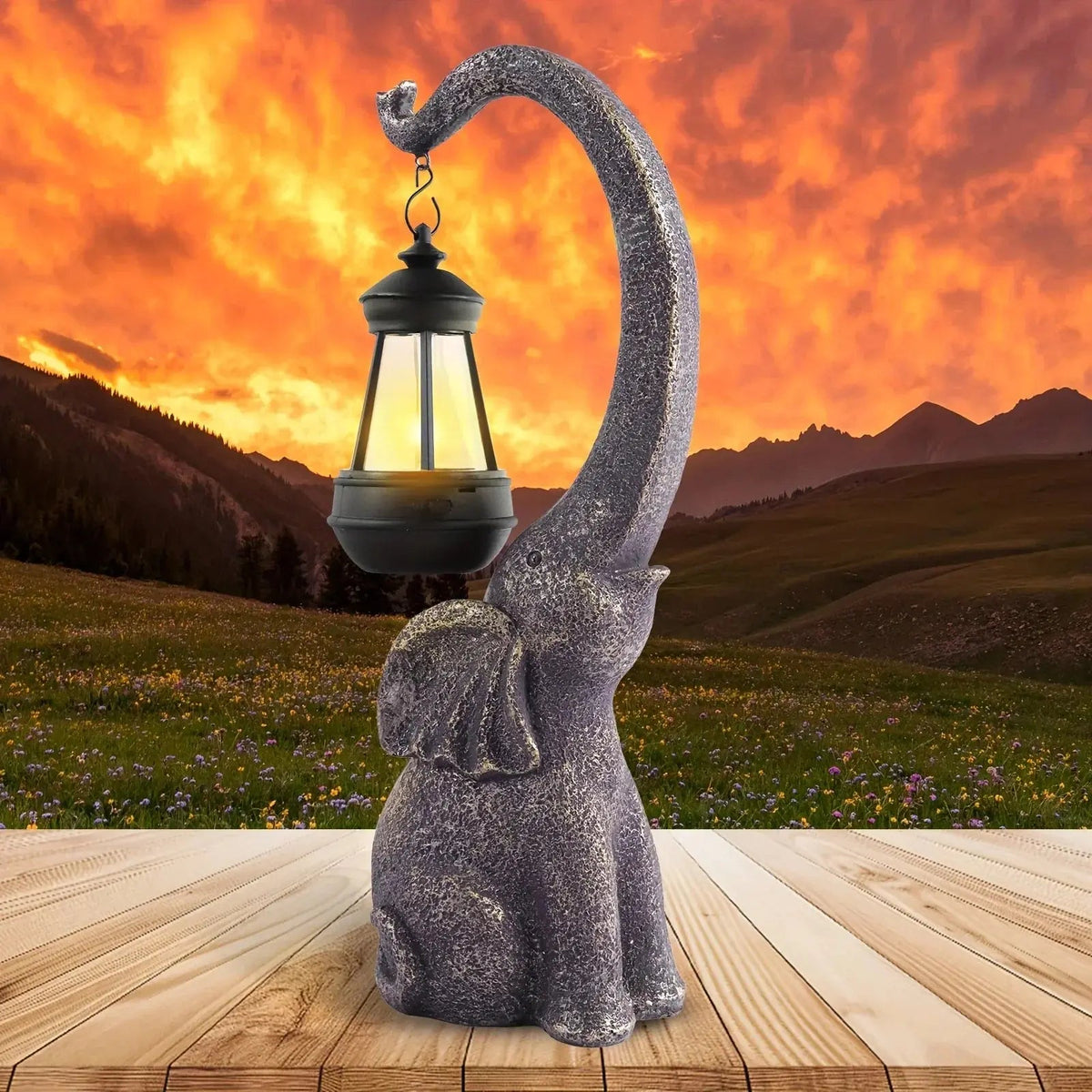 Solar Elephant Statue, Outdoor Garden Resin Crafts for Elephant Statues, Art Decorations with Solar Led... - House Of Avana [[SKU:HOA-GDN-012]]
