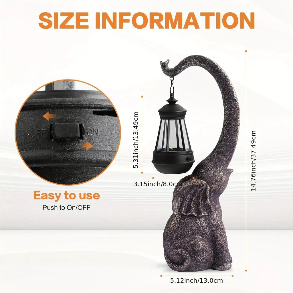 Solar Elephant Statue, Outdoor Garden Resin Crafts for Elephant Statues, Art Decorations with Solar Led... - House Of Avana [[SKU:HOA-GDN-012]]
