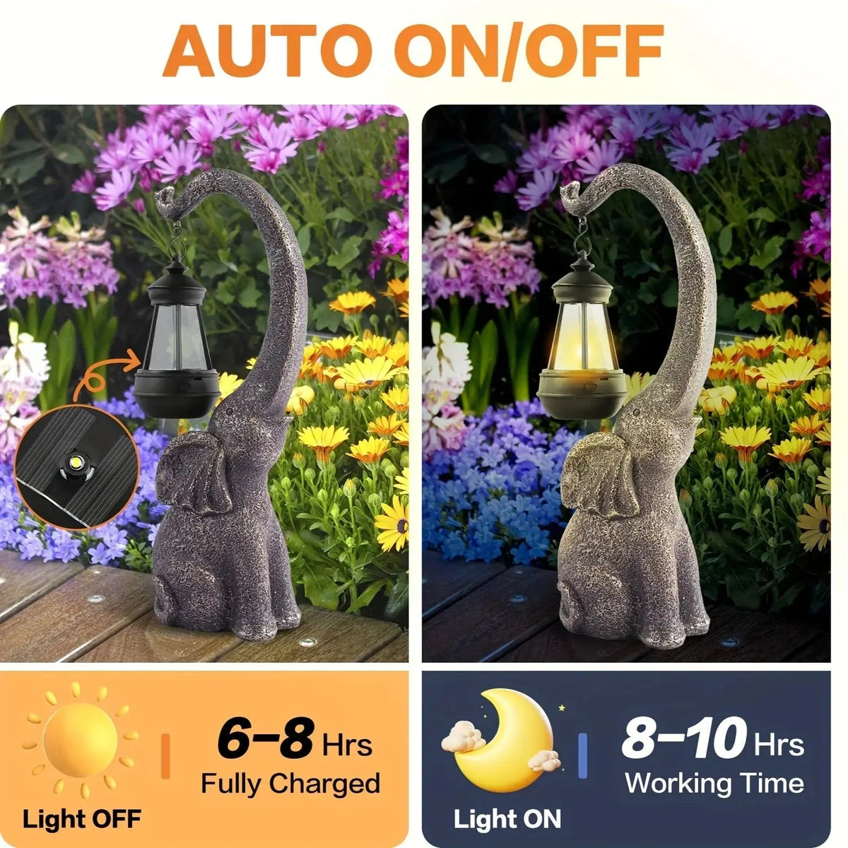 Solar Elephant Statue, Outdoor Garden Resin Crafts for Elephant Statues, Art Decorations with Solar Led... - House Of Avana [[SKU:HOA-GDN-012]]