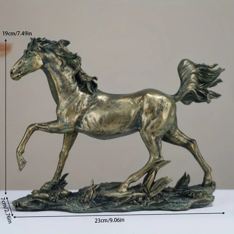 Vintage Bronze Horse Statue - Resin, Ideal for Bedroom, Living Room, Office Entrance Decor - No... - House Of Avana