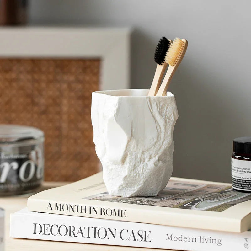 Wabi-sabi Wind Toothbrush Cup Creative Easter Stone Shape Ceramic Wash Cup Toothbrush Cup Nordic Ins... - House Of Avana [[SKU:HOA-BAT-406]]