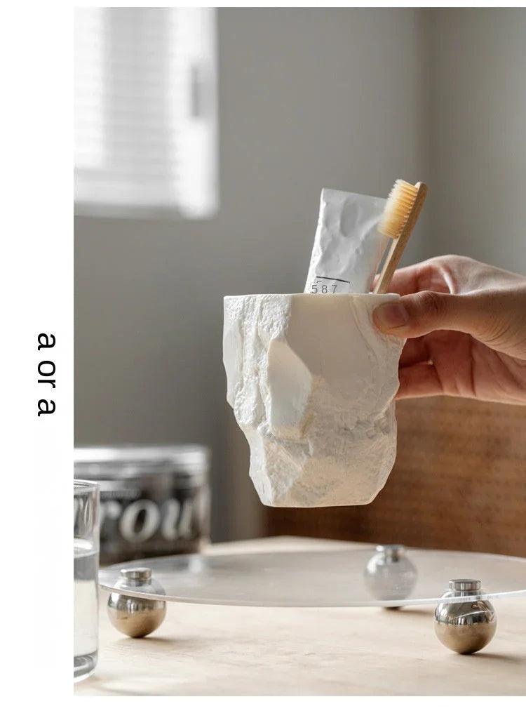 Wabi-sabi Wind Toothbrush Cup Creative Easter Stone Shape Ceramic Wash Cup Toothbrush Cup Nordic Ins... - House Of Avana [[SKU:HOA-BAT-406]]