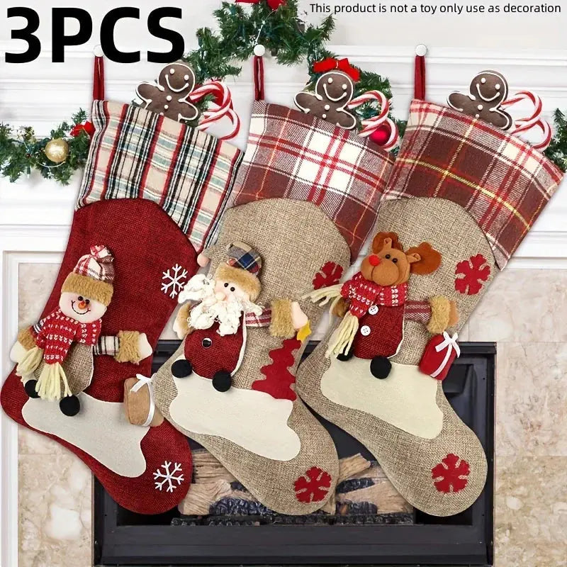 /s Classic Christmas Stocking Set, Polyester Hanging Holiday Decor with Santa, Snowman, Reindeer,... - House Of Avana [[SKU:HOA-SCU-214]]