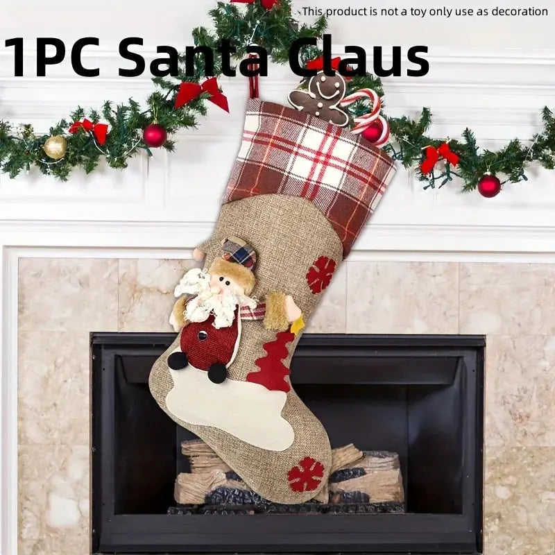 /s Classic Christmas Stocking Set, Polyester Hanging Holiday Decor with Santa, Snowman, Reindeer,... - House Of Avana