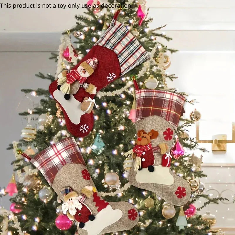 /s Classic Christmas Stocking Set, Polyester Hanging Holiday Decor with Santa, Snowman, Reindeer,... - House Of Avana [[SKU:HOA-SCU-214]]