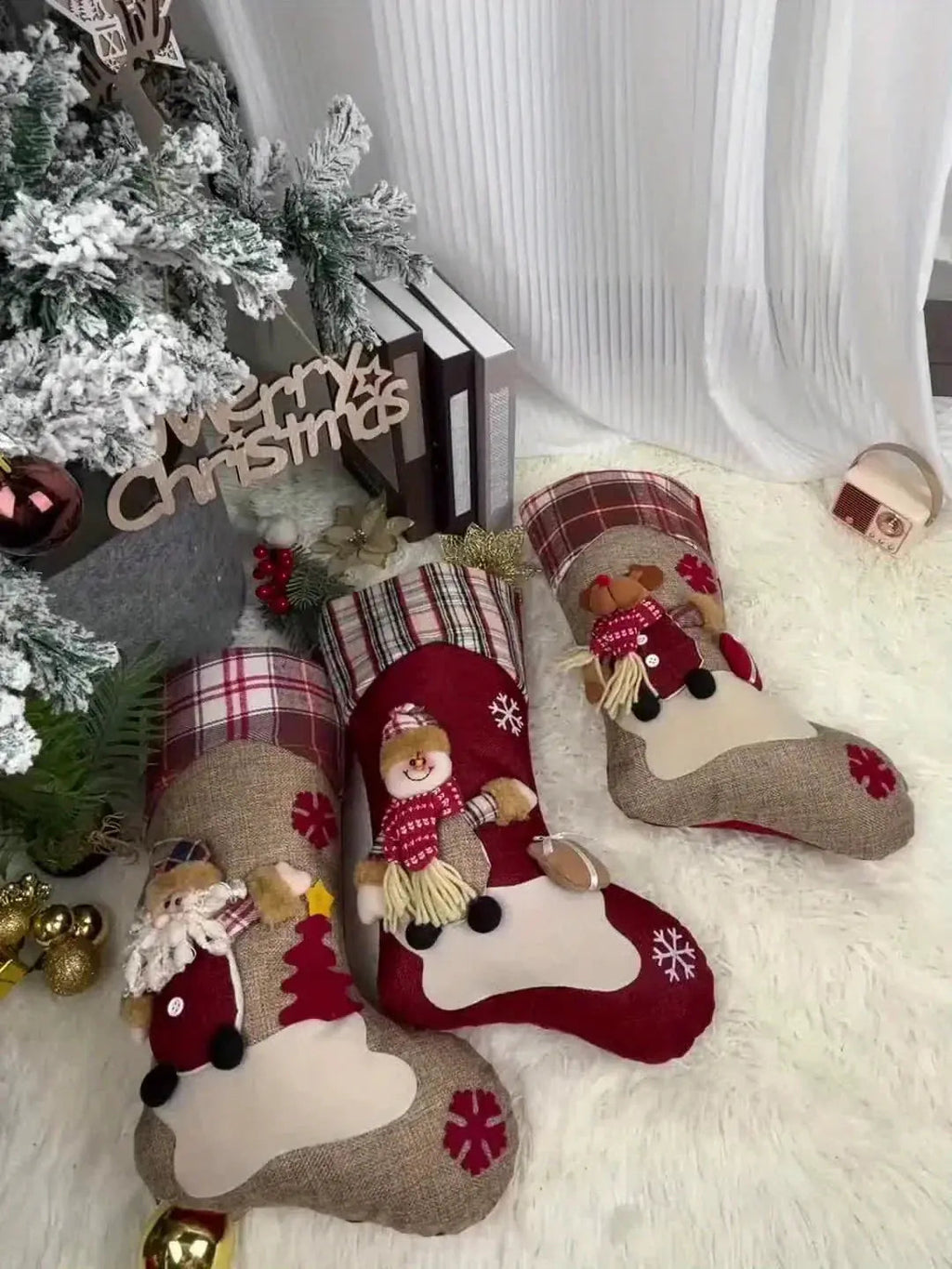 /s Classic Christmas Stocking Set, Polyester Hanging Holiday Decor with Santa, Snowman, Reindeer,... - House Of Avana [[SKU:HOA-SCU-214]]