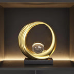 Modern Abstract Golden Circle Crystal Ball Sculpture - House Of Avana