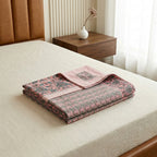 Cream & Dusty Pink Grey Paisley Sanganeri hand block print cotton bedsheet set | Jaipur Indian hand block print bedsheet with pillow shams | House of Avana