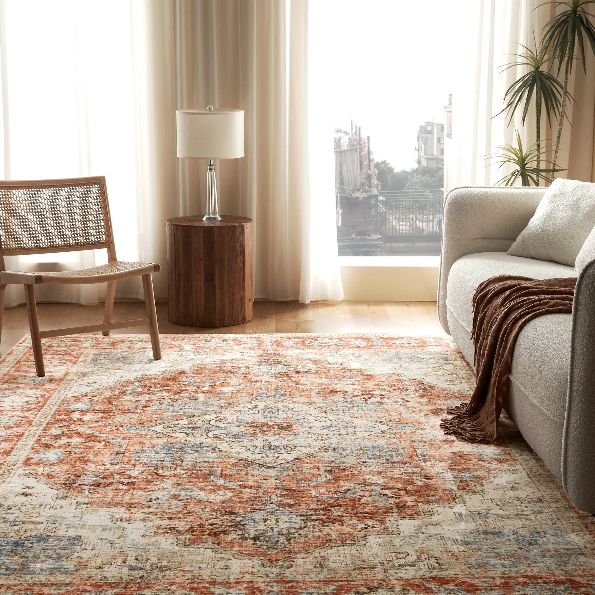 Washable Plush Area Rug - Neutral Vintage for Indoor/Outdoor Sleep Zone