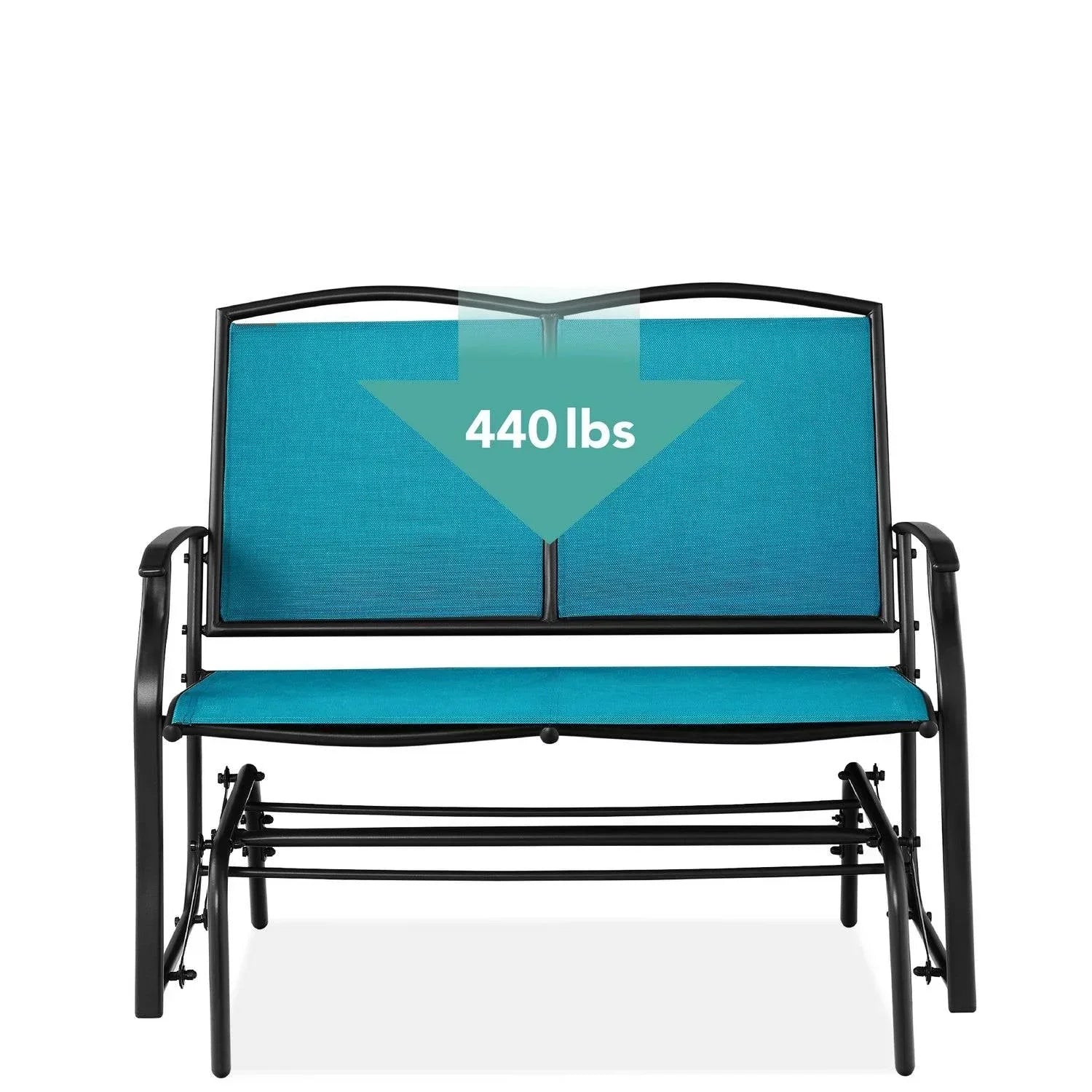 2 Seat Mesh Patio Loveseat Swing Glider Rocker with Armrests in Blue