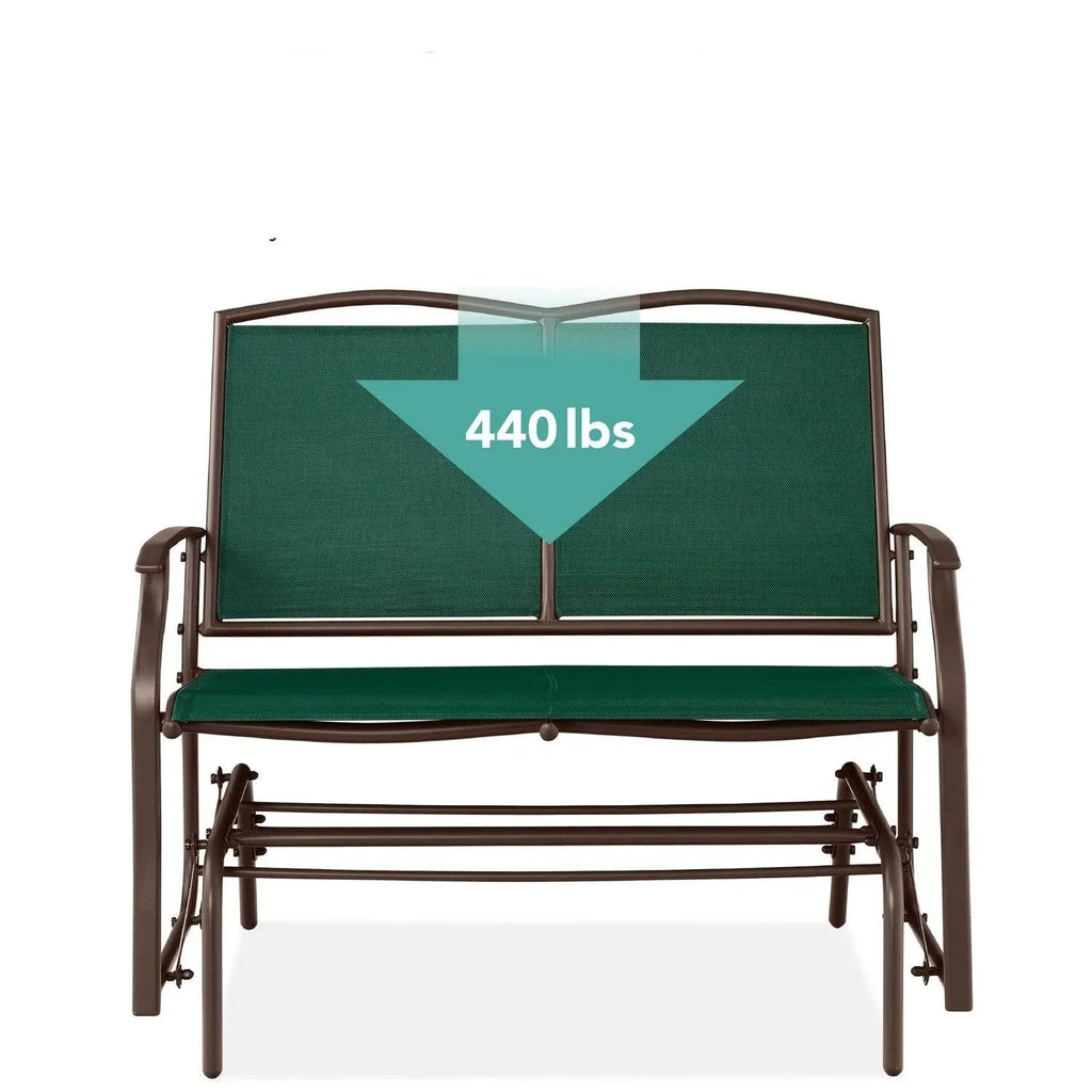 2 Seat Mesh Patio Loveseat Swing Glider Rocker with Armrests in Hunter Green