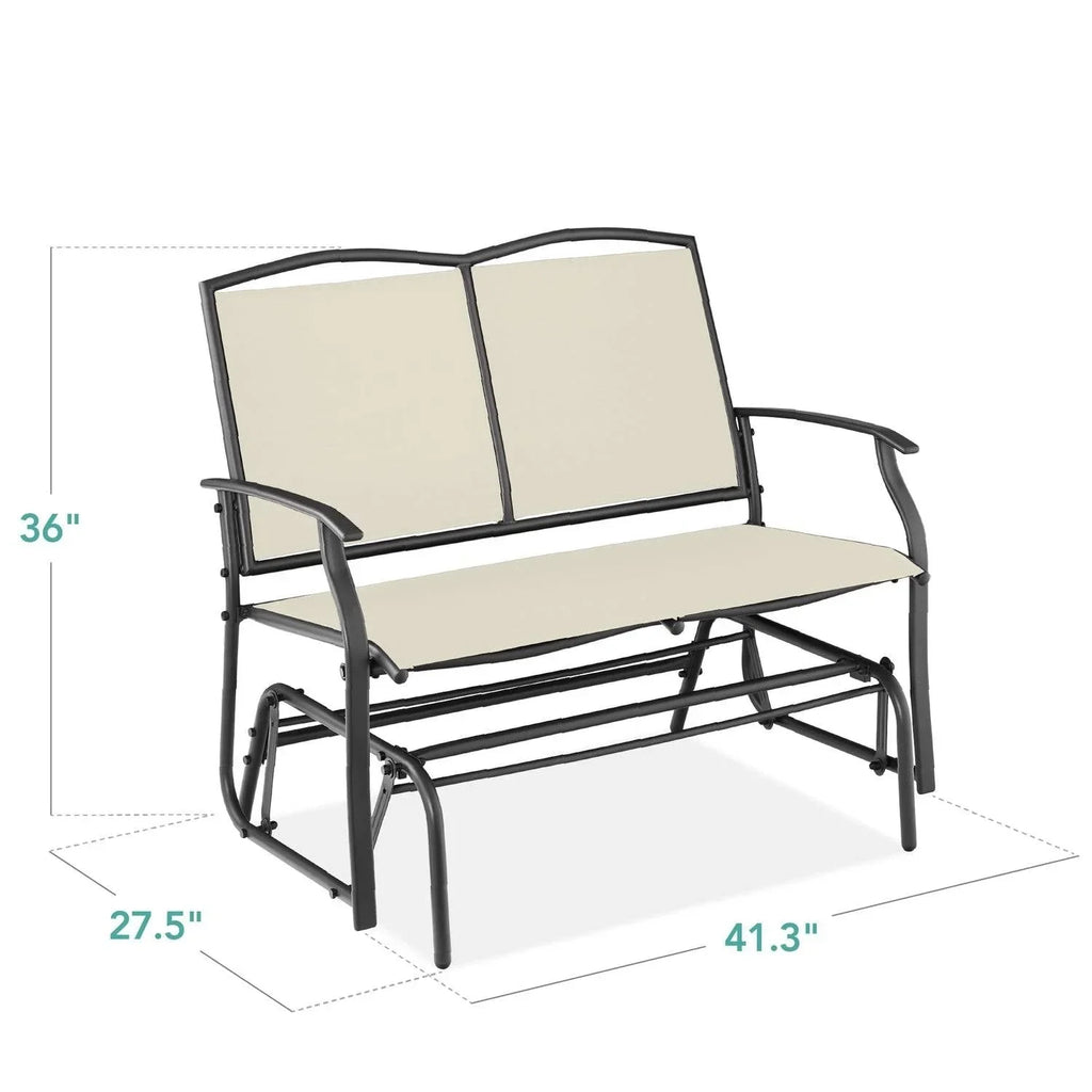 2 Seat Mesh Patio Loveseat Swing Glider Rocker with Armrests in Off White